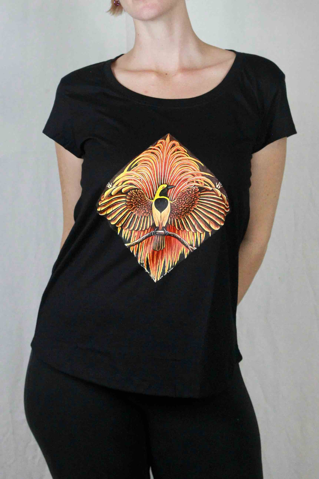 Womens-T-Shirts-Bird-of-Paradise-Black-ARTofION