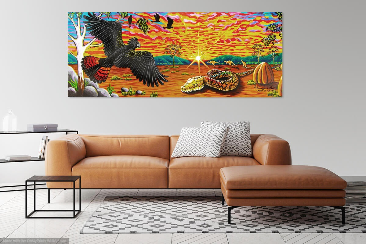 Black Cockatoo and Python Stretched Canvas Print