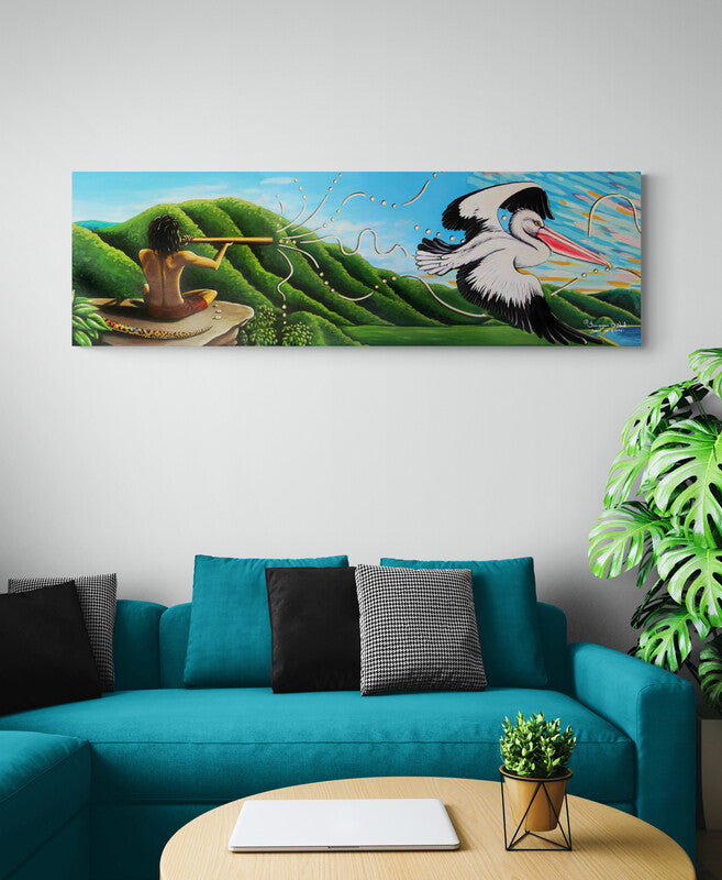 Stretched Canvas Print- 'JJ & Pelican' panorama