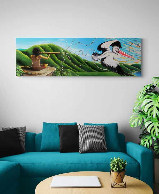 JJ & Pelican Panorama Stretched Canvas Print