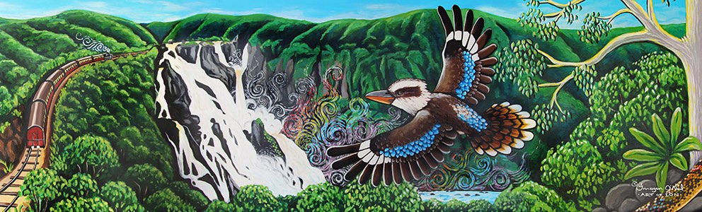 Stretched Canvas Print- 'Kookaburra & Falls' panorama