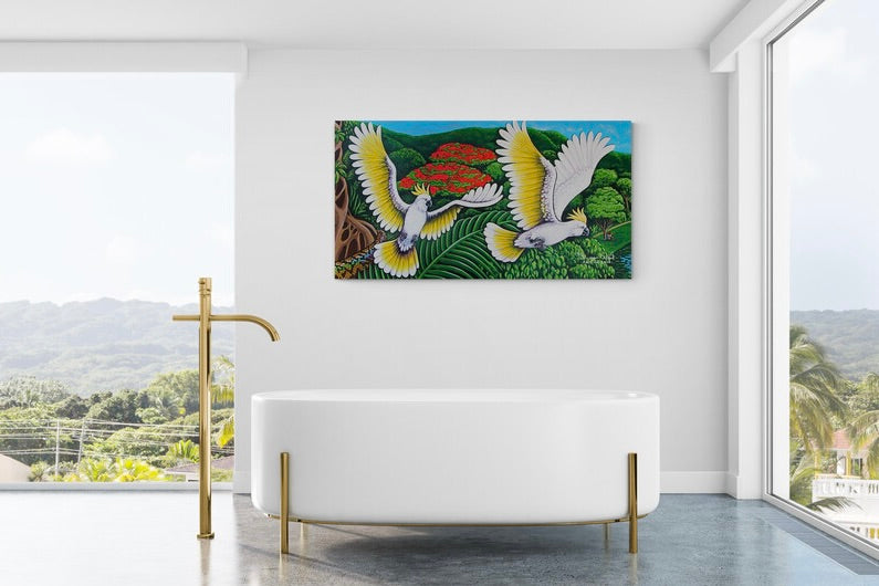 Stretched Canvas Print- 'White Cockatoos'