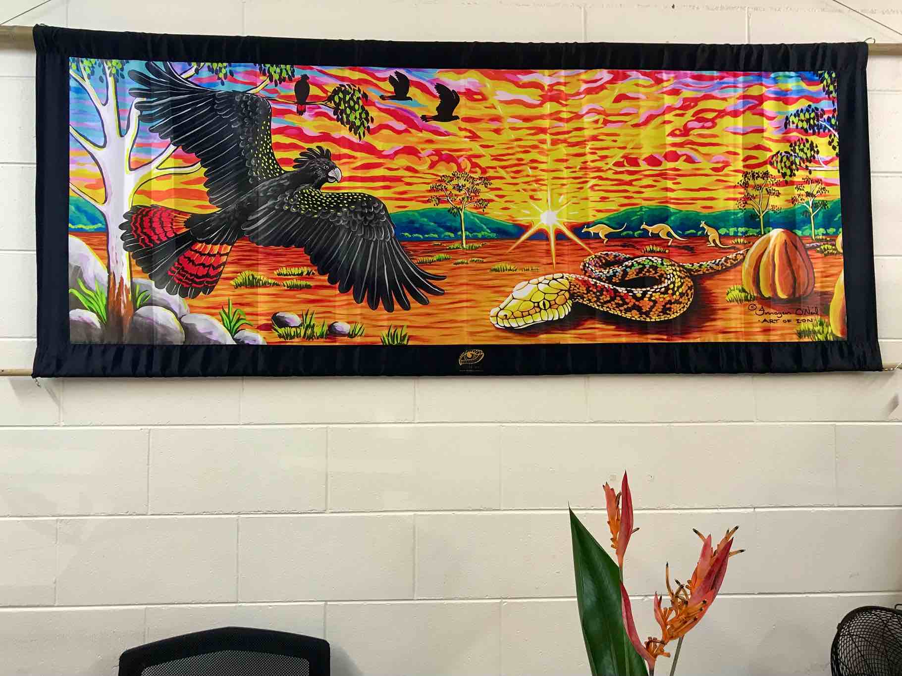 Black Cockatoo & Python Panorama Tapestry