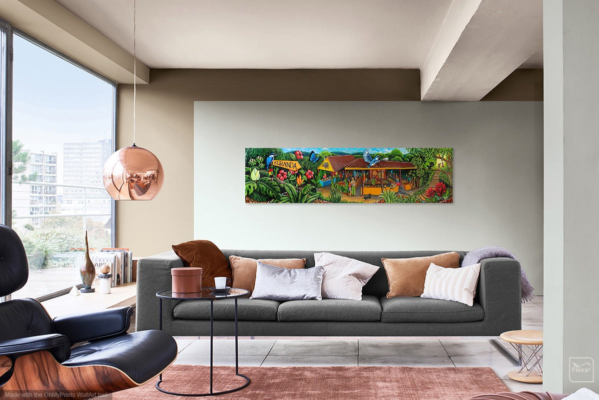 'Market Scene' Stretched Canvas Panoramic Print